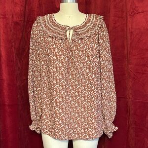 Max Studio Floral Blouse Rust and White